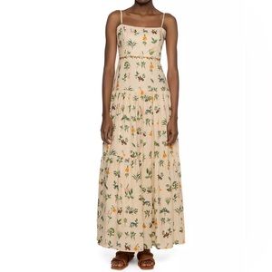 Agua by Agua Bendita
Curandera Lima Ranas Linen Tiered Maxi Dress Size L NWT